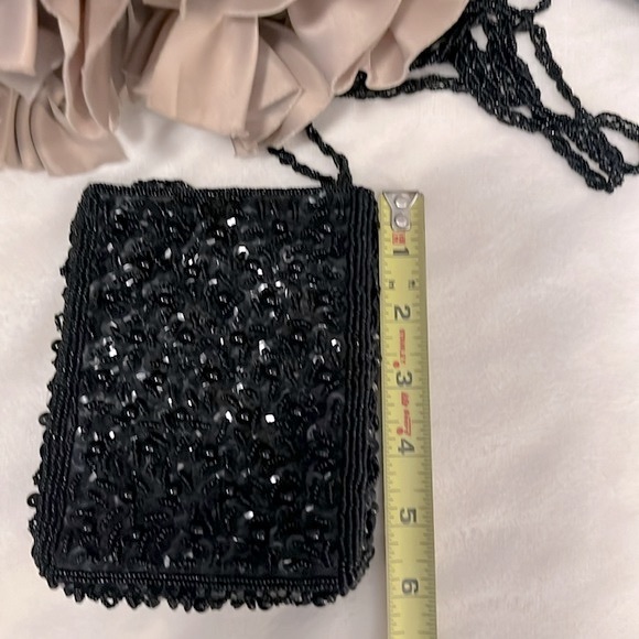 BEBE Moda Vintage Black Beaded Sequined Structured Crossbody Mini Phone Bag - Picture 6 of 7